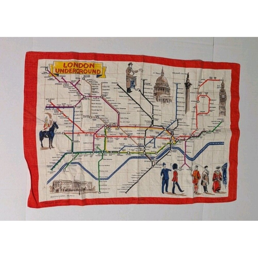 Vintage Irish Cabin Linens London Underground Map Tea Towel Made In Ireland 30"